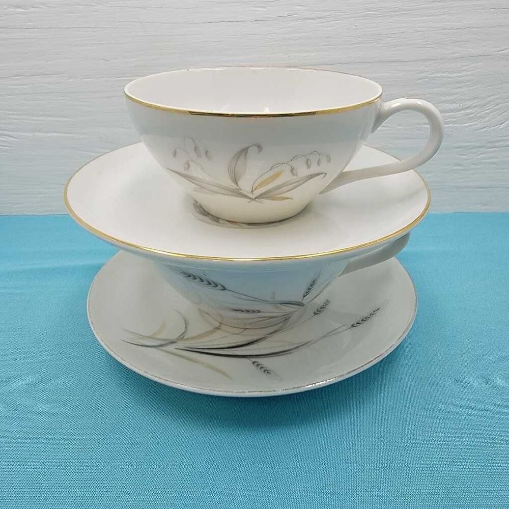 Kaysons Fine China Gold Rim Cup Saucer Set Silver Rhythm Golden Rhapsody